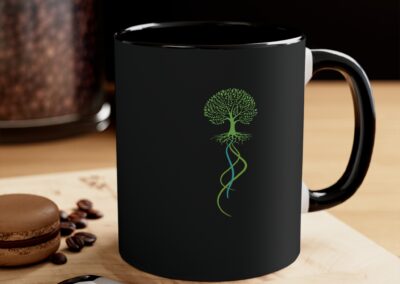 coffee mug with tree of life and logo